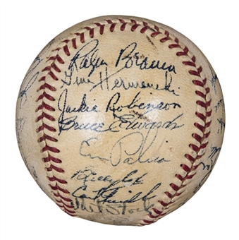 1950s Brooklyn Dodgers Team Signed ONL Frick Baseball With 26 Signatures Including Robinson, Campanella & Hodges (Beckett)